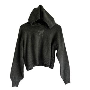 Hollister Grey Cropped Knit‎ Hoodie Bow S Cozy Women's Small Coquette Soft